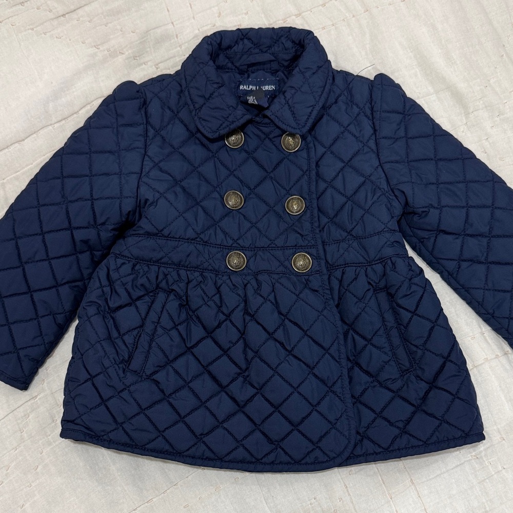 Ralph Lauren Kids Double-Breasted Navy Puffer Coat